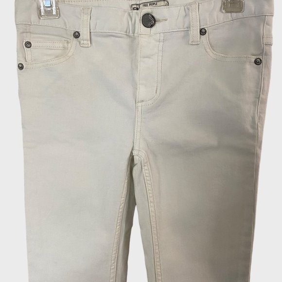 Free People Mid-Rise Skinny Jean Womens 26 White Denim Stretch Ripped Distressed - Picture 5 of 10